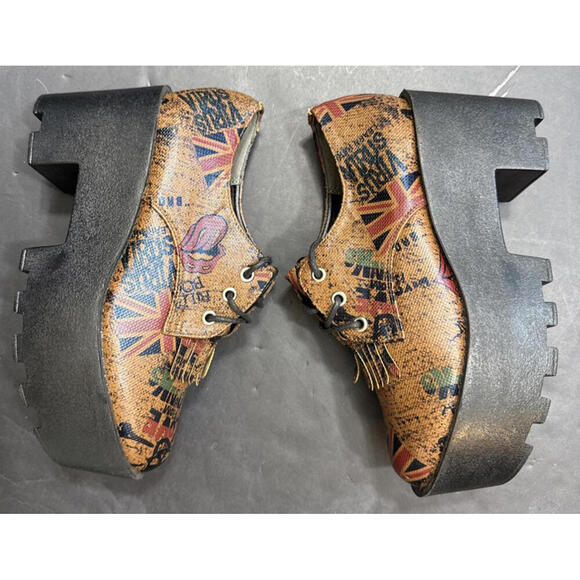 CS T&P Harajuku Platform Shoes UK Punk Print Brown Chunky Lace Up Goth Size M - Picture 7 of 15